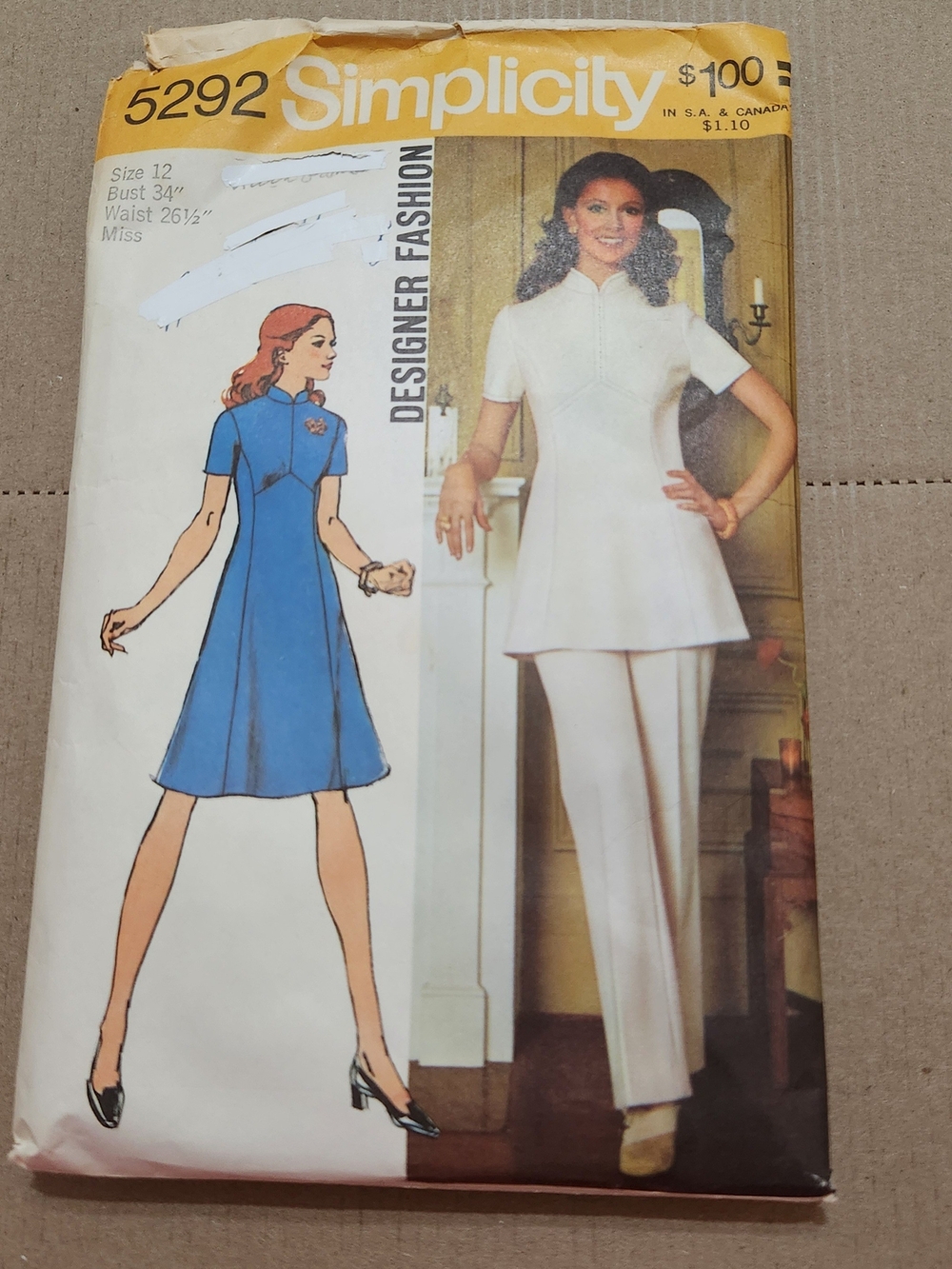 Vintage Simplicity Women's Cream Tunic & Pants Sewing Pattern